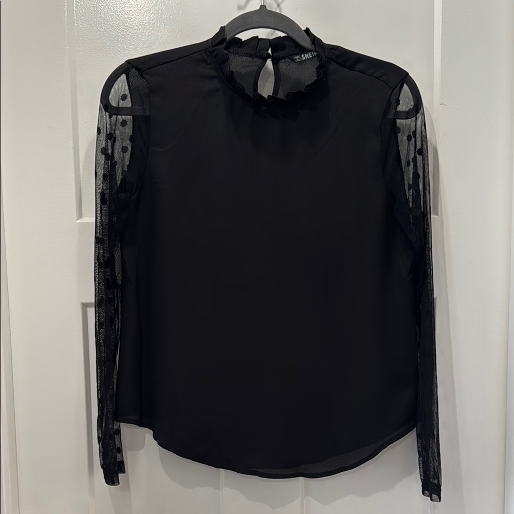 SHEIN Black Embellished Long Sleeve Blouse Size XS